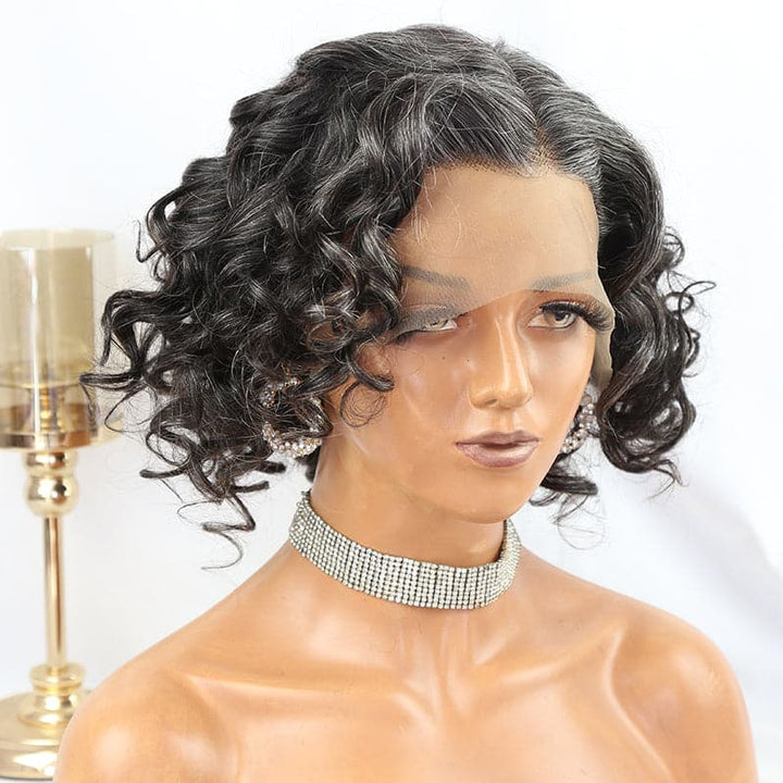 Perruque Lace Front Bob Loose Wave Couleur Sel et Poivre 13x4