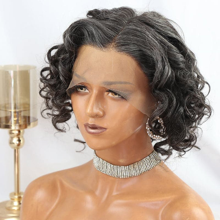 Perruque Lace Front Bob Loose Wave Couleur Sel et Poivre 13x4