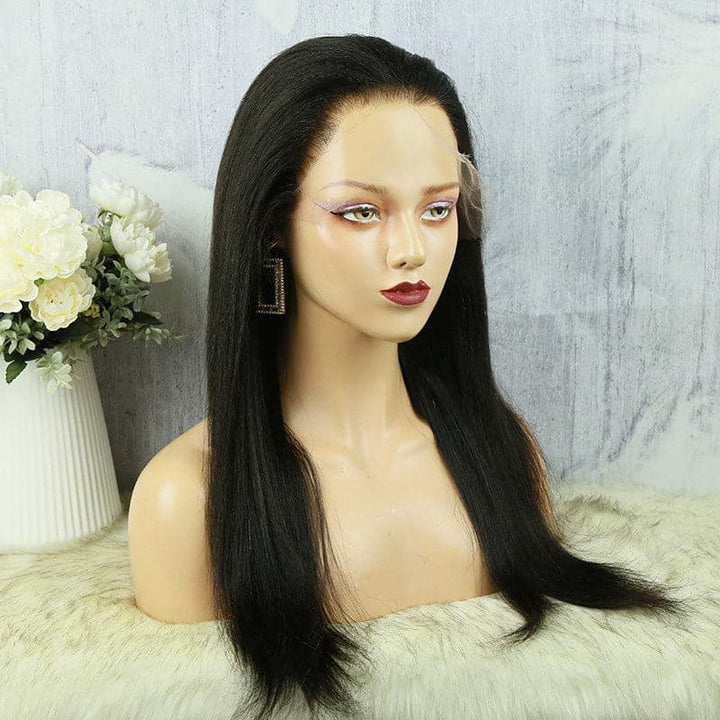 Undetectable Clear Lace Melt Skin light Yaki Straight 13x6 Lace Front Wig HDYS136