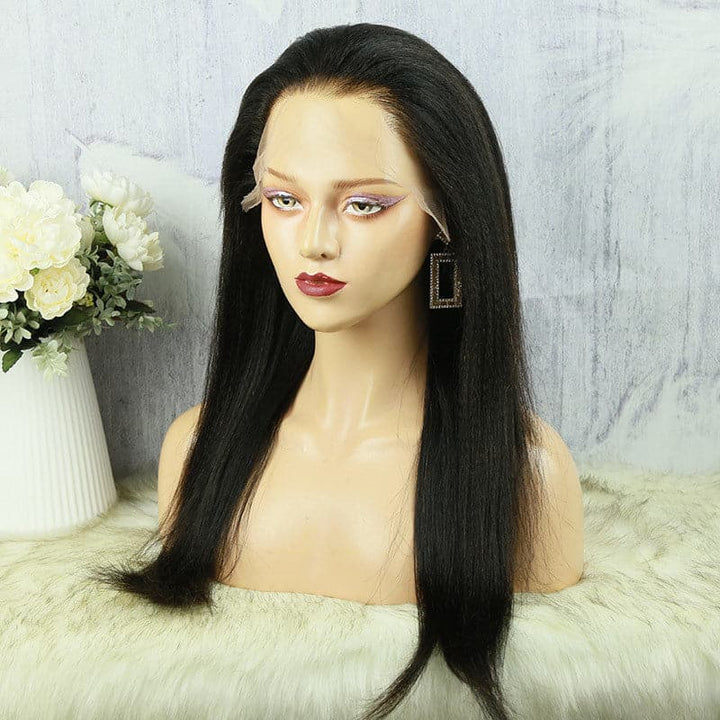 Undetectable Clear Lace Melt Skin light Yaki Straight 13x6 Lace Front Wig HDYS136