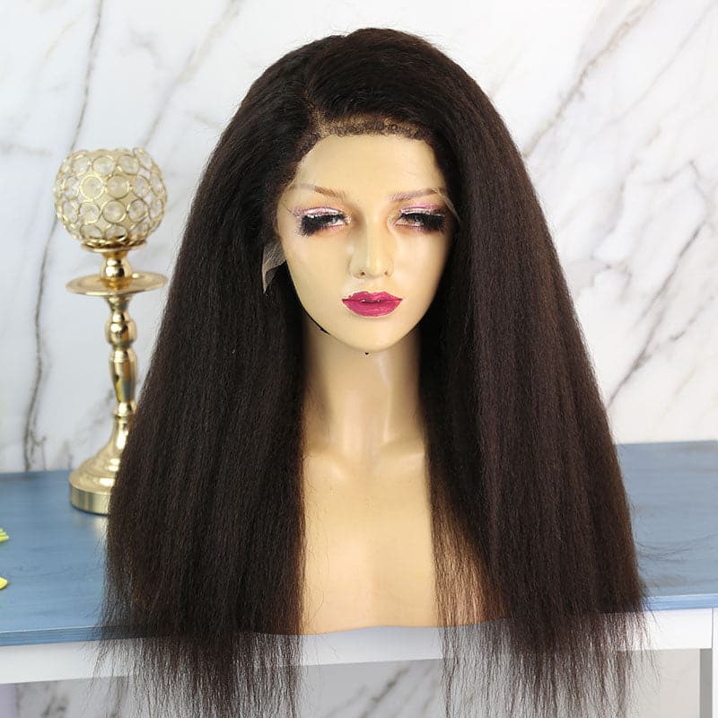 Perruque Lace Front Wig 13x6, cheveux crépus raides et bouclés, indétectable, transparente, HDCE01