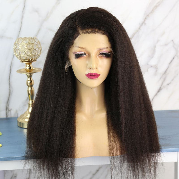 Perruque Lace Front Wig 13x6, cheveux crépus raides et bouclés, indétectable, transparente, HDCE01