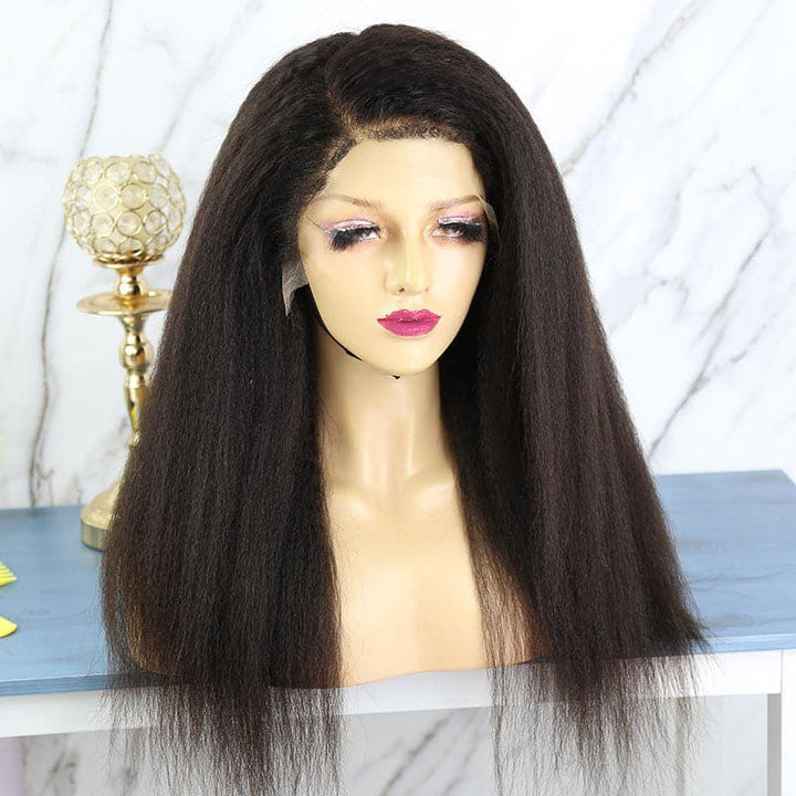Perruque Lace Front Wig 13x6, cheveux crépus raides et bouclés, indétectable, transparente, HDCE01