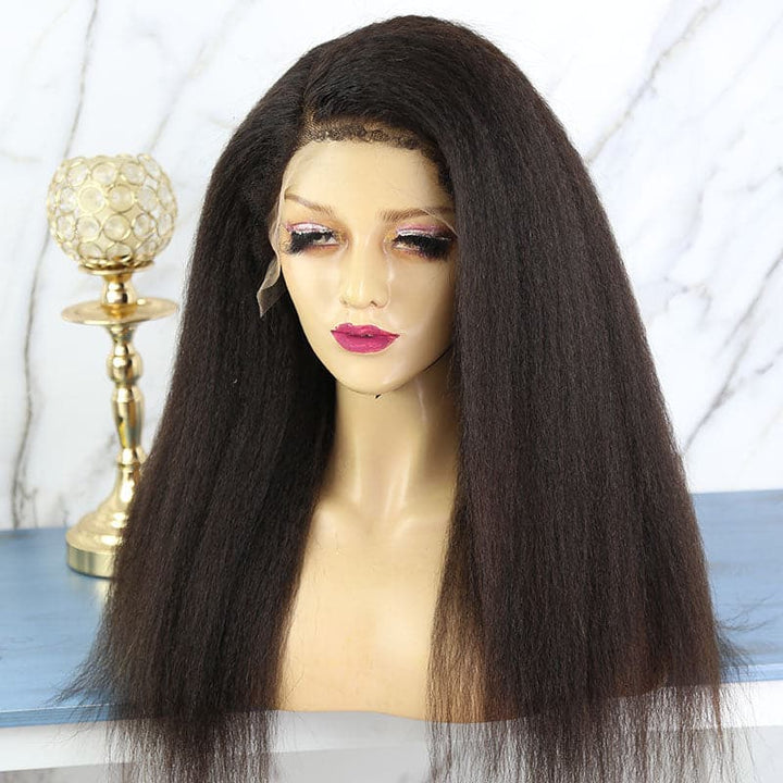 Perruque Lace Front Wig 13x6, cheveux crépus raides et bouclés, indétectable, transparente, HDCE01