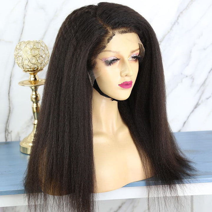 Perruque Lace Front Wig 13x6, cheveux crépus raides et bouclés, indétectable, transparente, HDCE01