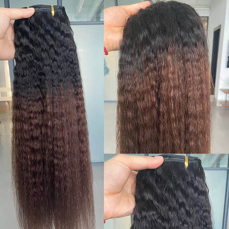 Extensions de cheveux à clipser, cheveux humains brésiliens crépus et lisses, couleur #1B/30/3