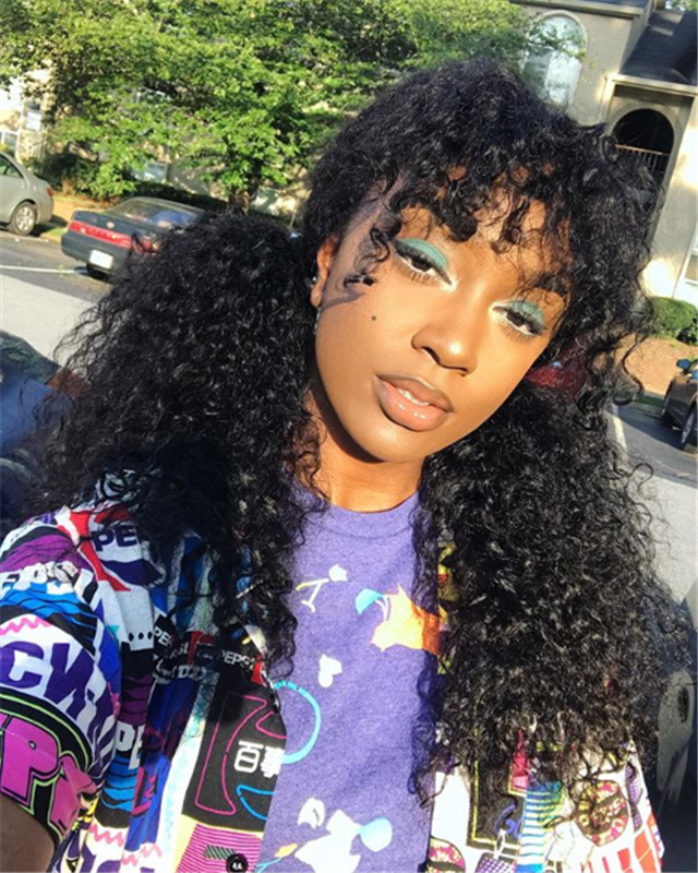 Pre Plucked Deep Curly With Bangs 360 Lace Frontal Wig 2