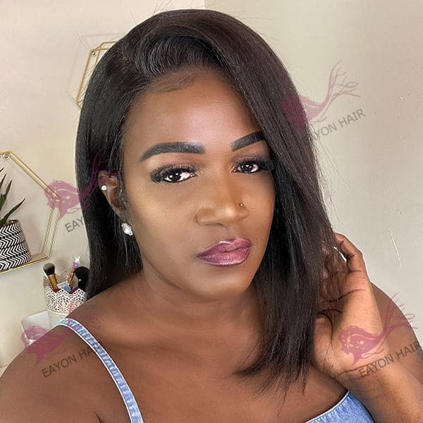 Perruque Bob lisse en dentelle HD pré-épilée Yaki clair OBCY-1