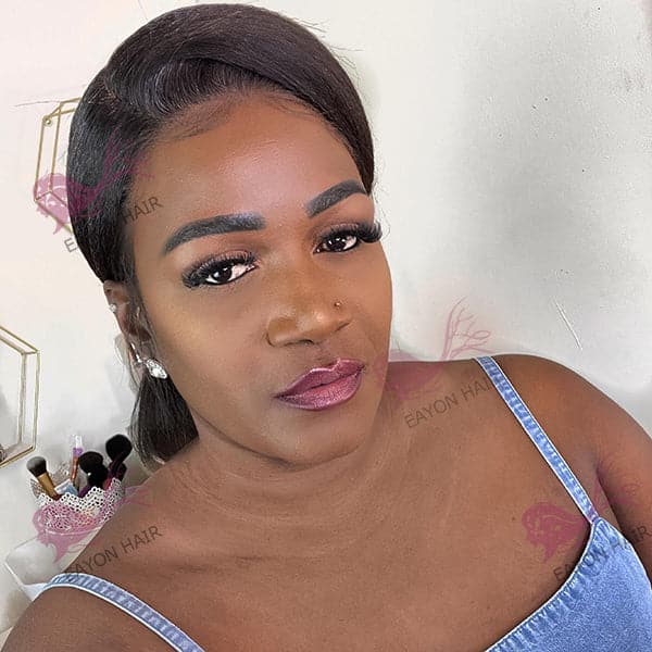 Perruque Bob lisse en dentelle HD pré-épilée Yaki clair OBCY-1