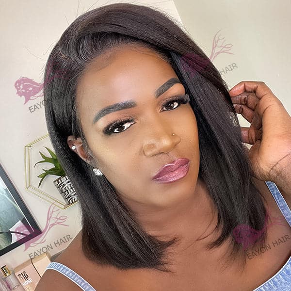 Perruque Bob lisse en dentelle HD pré-épilée Yaki clair OBCY-1