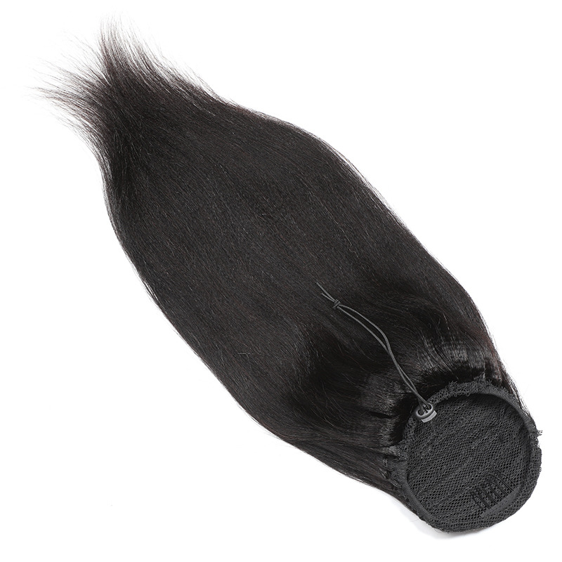 Queue de cheval à cordon de serrage, cheveux humains brésiliens lisses Yaki