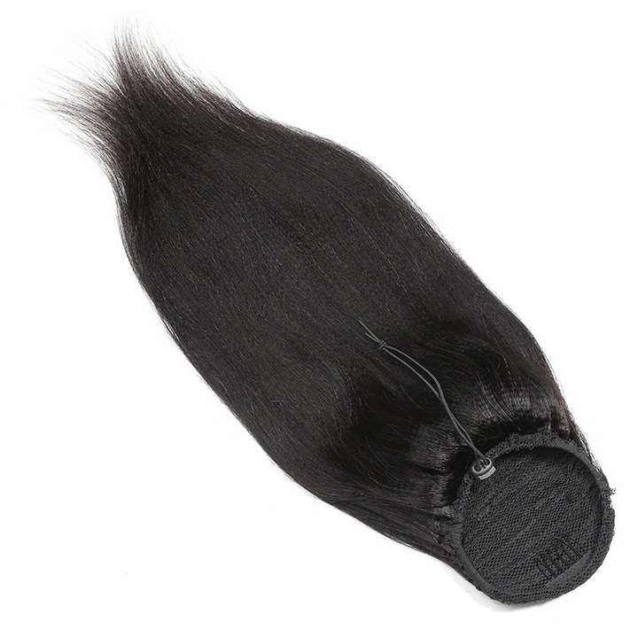 Queue de cheval à cordon de serrage, cheveux humains brésiliens lisses Yaki