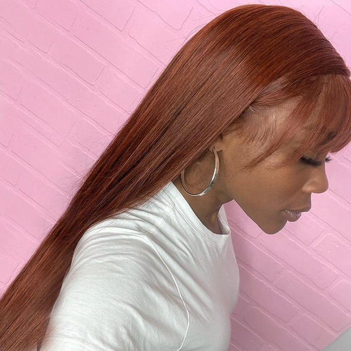 Transparente Spitze #33 Rotbraun Farbe Körperwelle 13x4 Lace Front Perücke BBG03