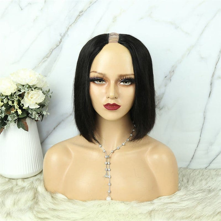 U Part Bob Wig Silky Straight Human Hair1