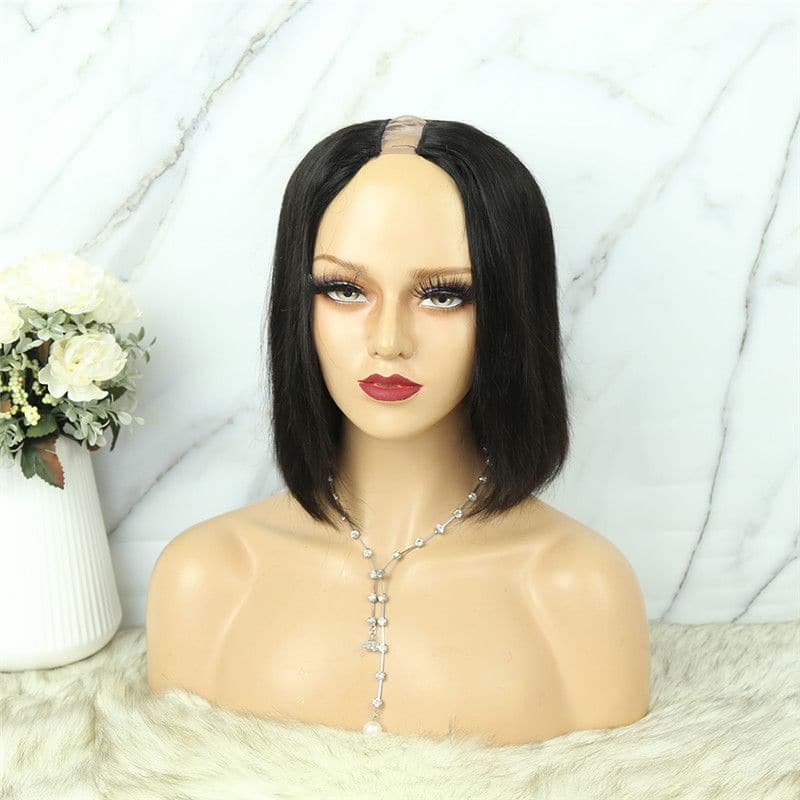 U Part Bob Wig Silky Straight Human Hair2
