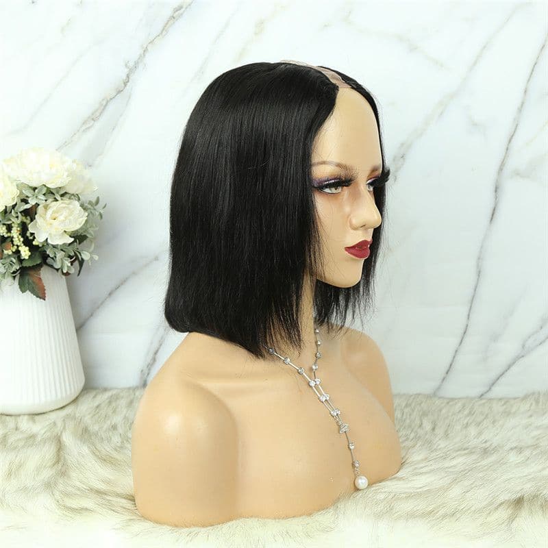 U Part Bob Wig Silky Straight Human Hair3