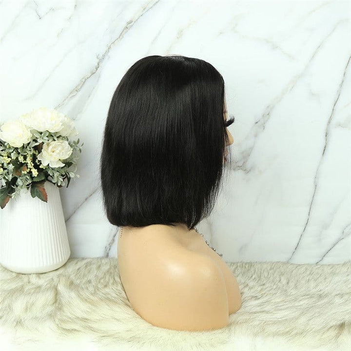 U Part Bob Wig Silky Straight Human Hair4