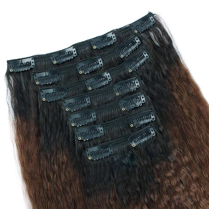 Extensions de cheveux à clipser, cheveux humains brésiliens crépus et lisses, couleur #1B/30/3