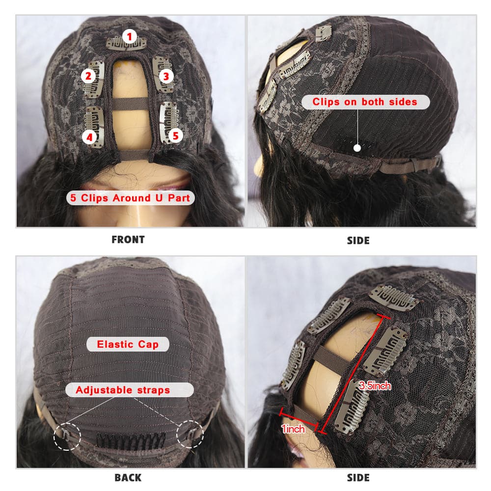 U Part Wig Yaki Straight Human Hair UYS-1