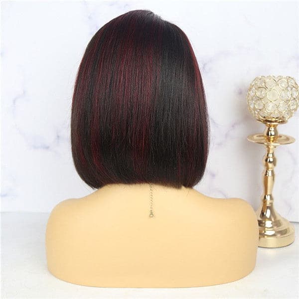 Perruque Bob Lace Front 13x6, couleur naturelle pré-épilée avec mèches, 10AOBTC