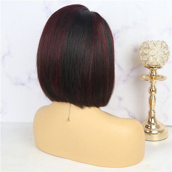 Perruque Bob Lace Front 13x6, couleur naturelle pré-épilée avec mèches, 10AOBTC