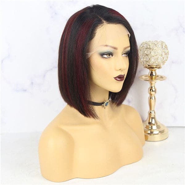 Perruque Bob Lace Front 13x6, couleur naturelle pré-épilée avec mèches, 10AOBTC