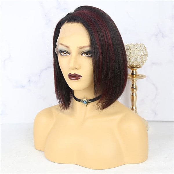 Perruque Bob Lace Front 13x6, couleur naturelle pré-épilée avec mèches, 10AOBTC