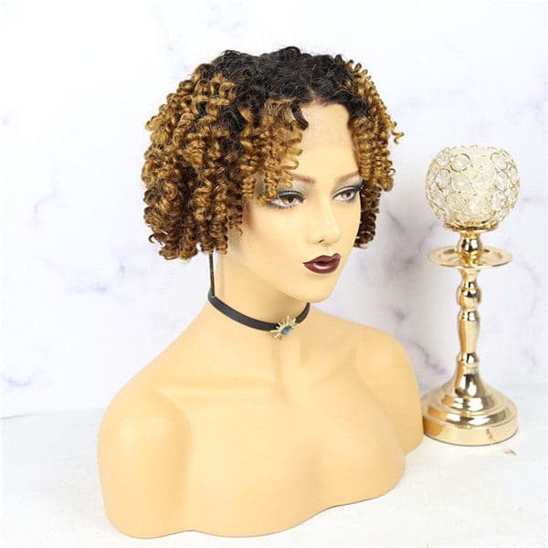 Pre Plucked #1B/Ginger Wand Curl Bob With Bangs 13x6 Lace Front Wig AOBJC-1