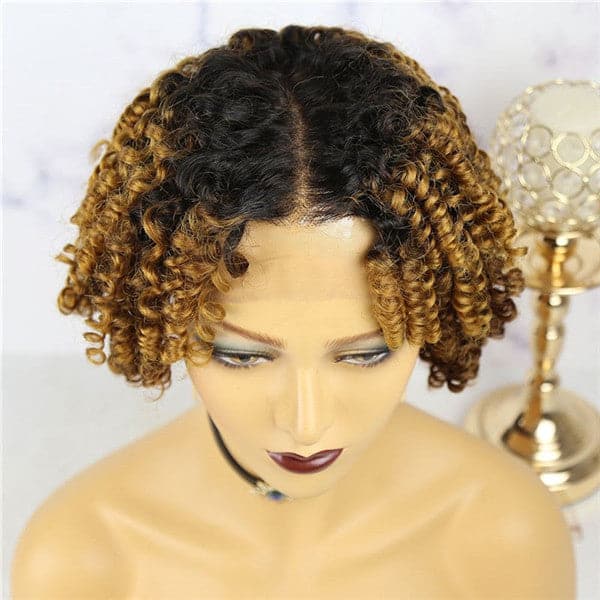 Pre Plucked #1B/Ginger Wand Curl Bob With Bangs 13x6 Lace Front Wig AOBJC-1