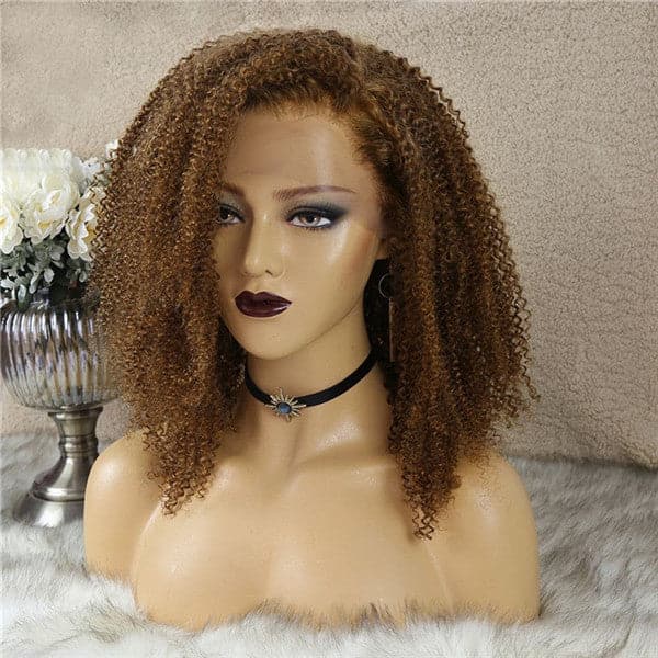 Perruque Bob Lace Front Afro Kinky Curly 13x6, pré-épilée, colorée #30, TBAF30-1
