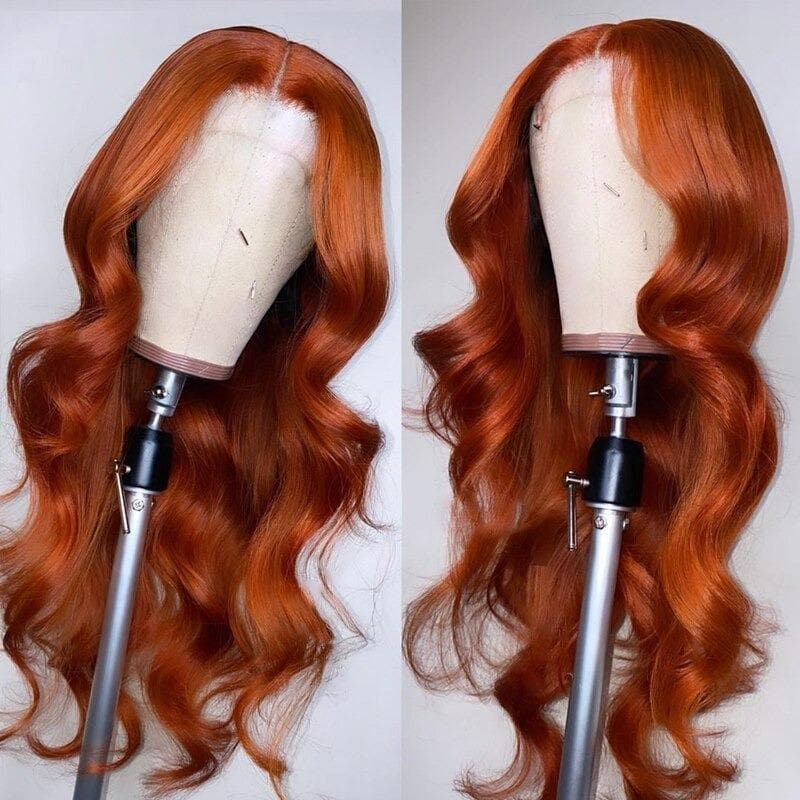Perruque Lace Front Wig Body Wave 13x4, couleur orange gingembre transparente, BBG01