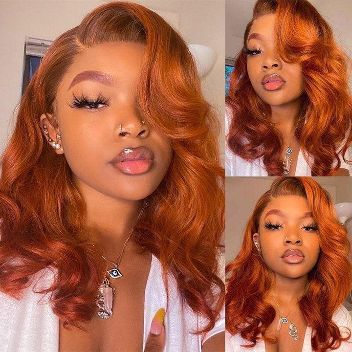 Perruque Lace Front Wig Body Wave 13x4, couleur orange gingembre transparente, BBG01