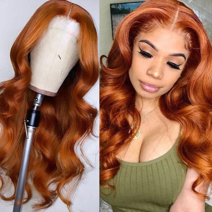 Perruque Lace Front Wig Body Wave 13x4, couleur orange gingembre transparente, BBG01