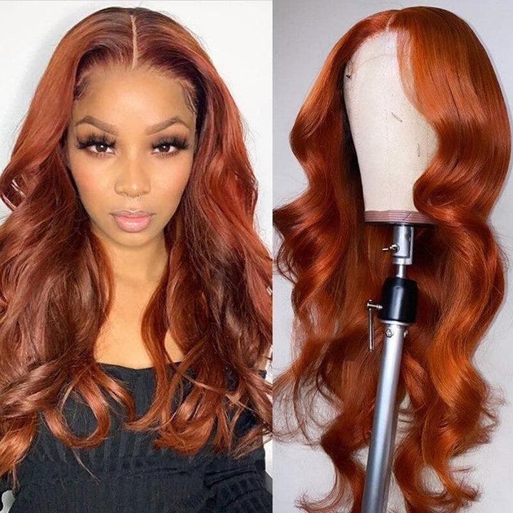 Perruque Lace Front Wig Body Wave 13x4, couleur orange gingembre transparente, BBG01