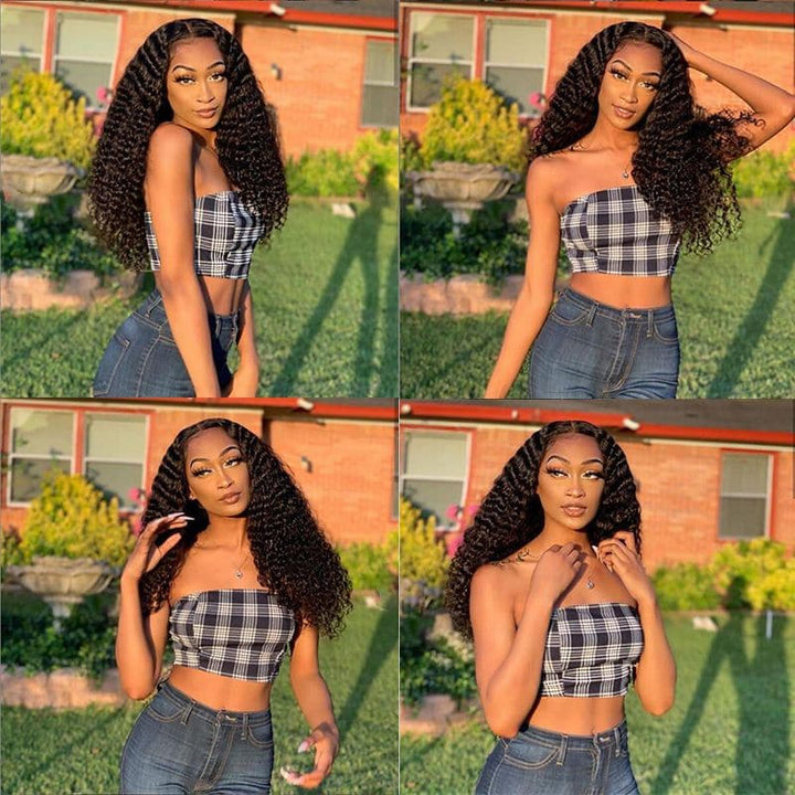 Perruque frontale en dentelle HD 360° ondulée pré-épilée BWF-4