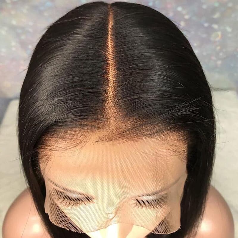 Perruque Bob lisse et soyeuse de qualité 10A, coupe droite avec dentelle frontale de 13 x 6 pouces, 10AOBTT