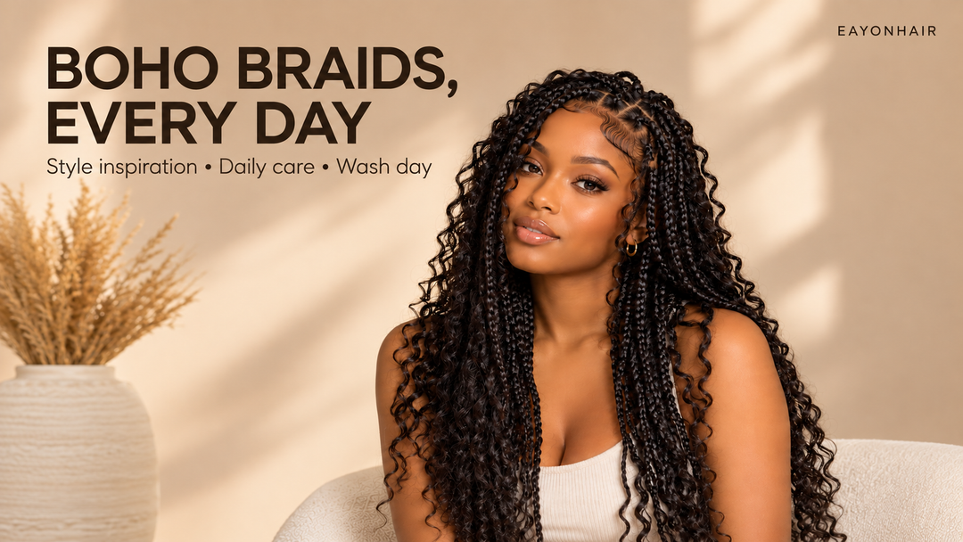 AI-generated boho braid style inspiration with the title Boho Braids, Every Day