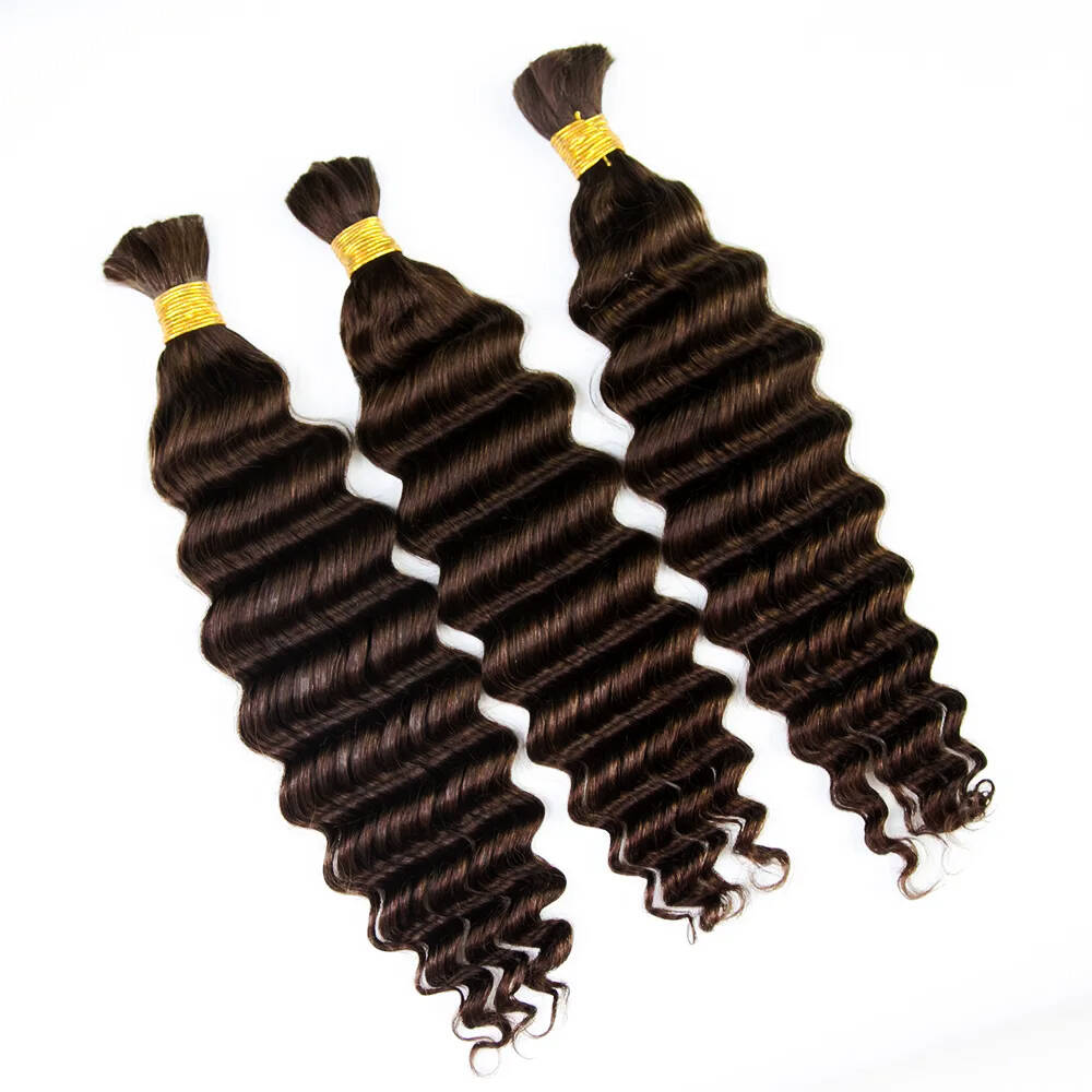 #4 Dark Brown Double Drawn Bulk Human Hair For Braiding Deep Wave