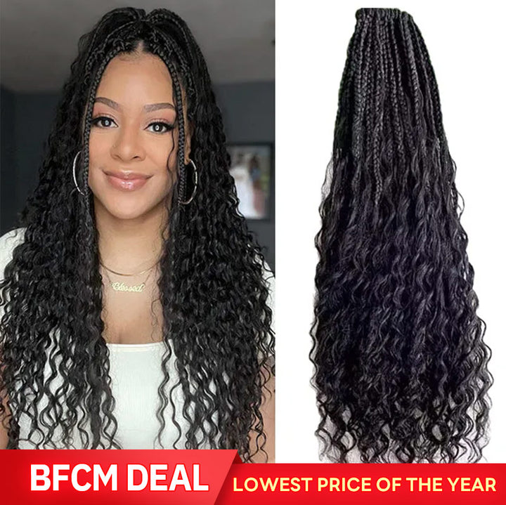 Pre-Looped Crochet Boho Box Braids Human Hair Curls 18 Inch