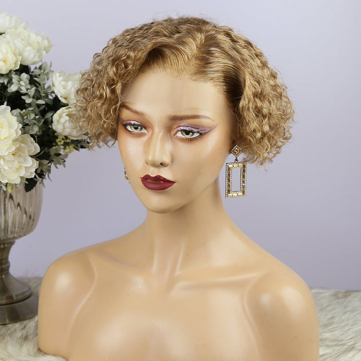 27 blonde t part wig curly hair