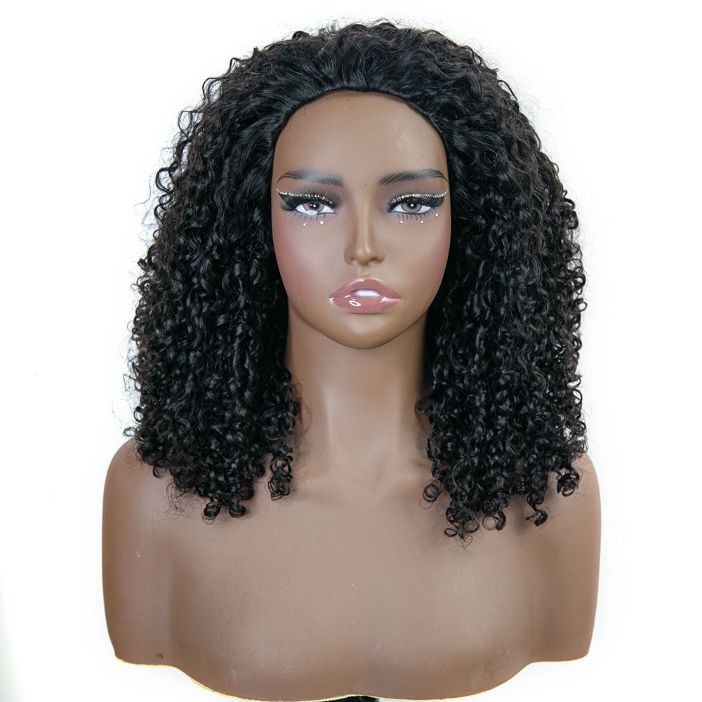 300% Density Invisible 3/4 Half Wig Curly Human Hair