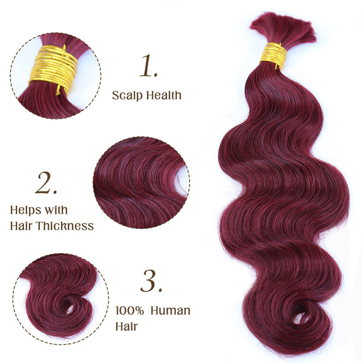 Bulk Human Hair For Braiding Burgundy Body Wave