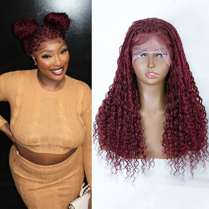 Burgundy Transparent Lace 100% Human Hair Braided Wig With Baby Hair