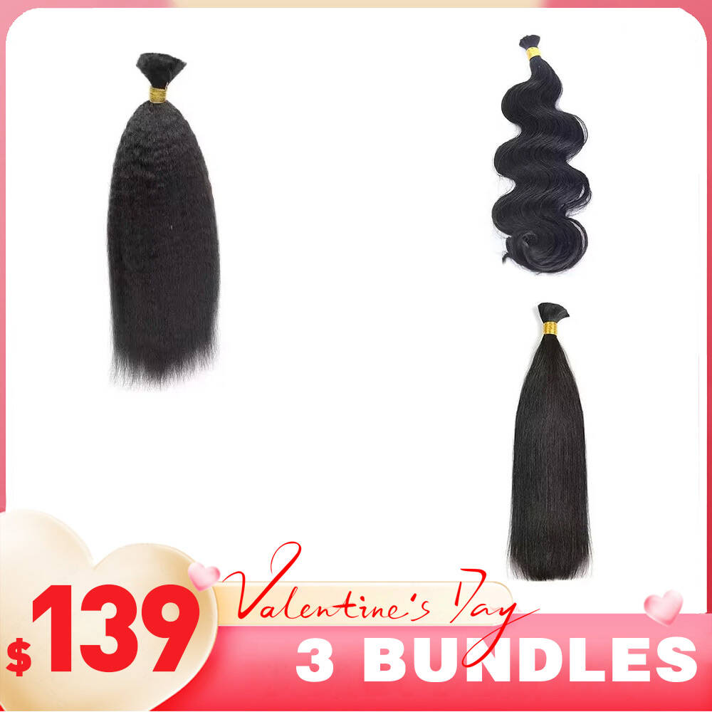 From $139 = 3 Bundles Kinky Straight & Body Wave & Silk Straight Human Braiding Hair