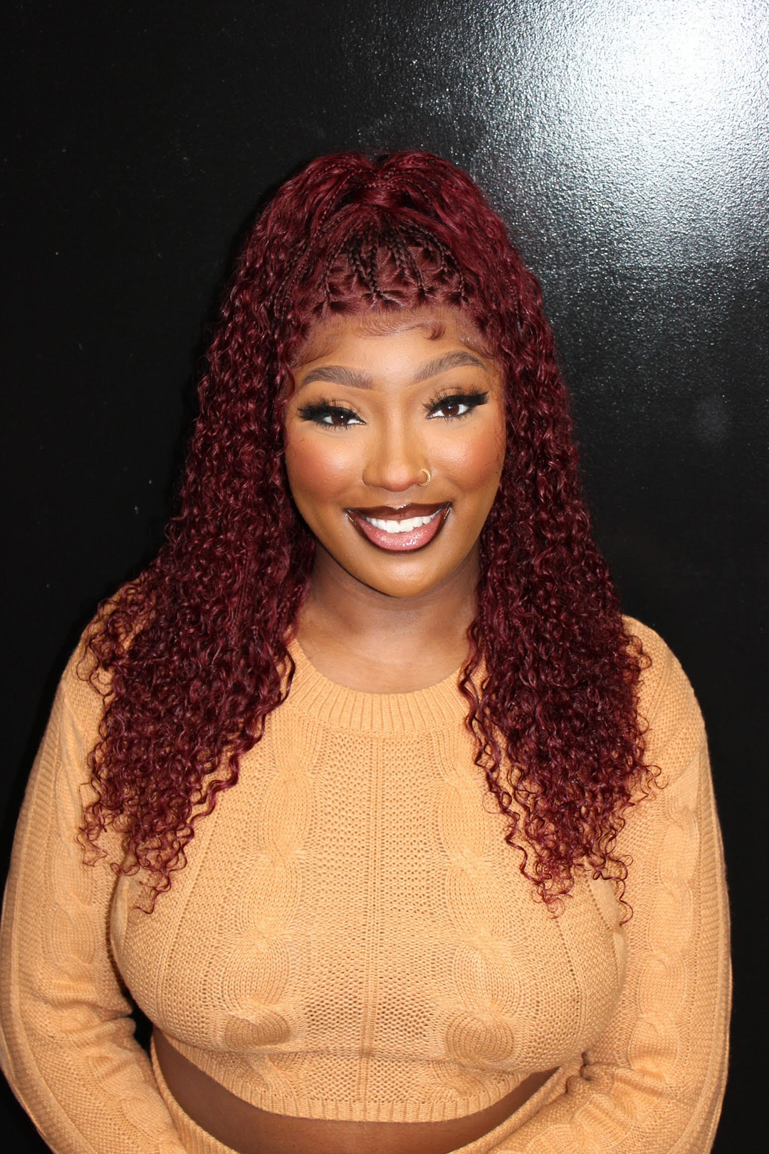 Burgundy Transparent Lace 100% Human Hair Braided Wig With Baby Hair