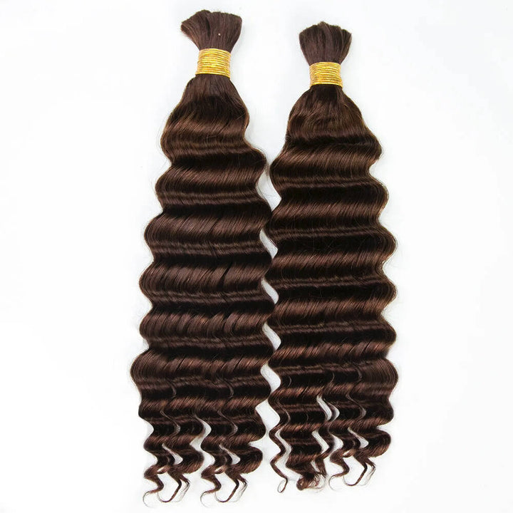 #4 Dark Brown Double Drawn Bulk Human Hair For Braiding Deep Wave