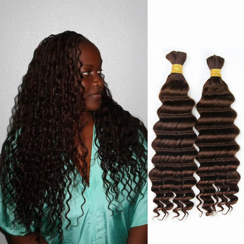 #4 Dark Brown Double Drawn Bulk Human Hair For Braiding Deep Wave