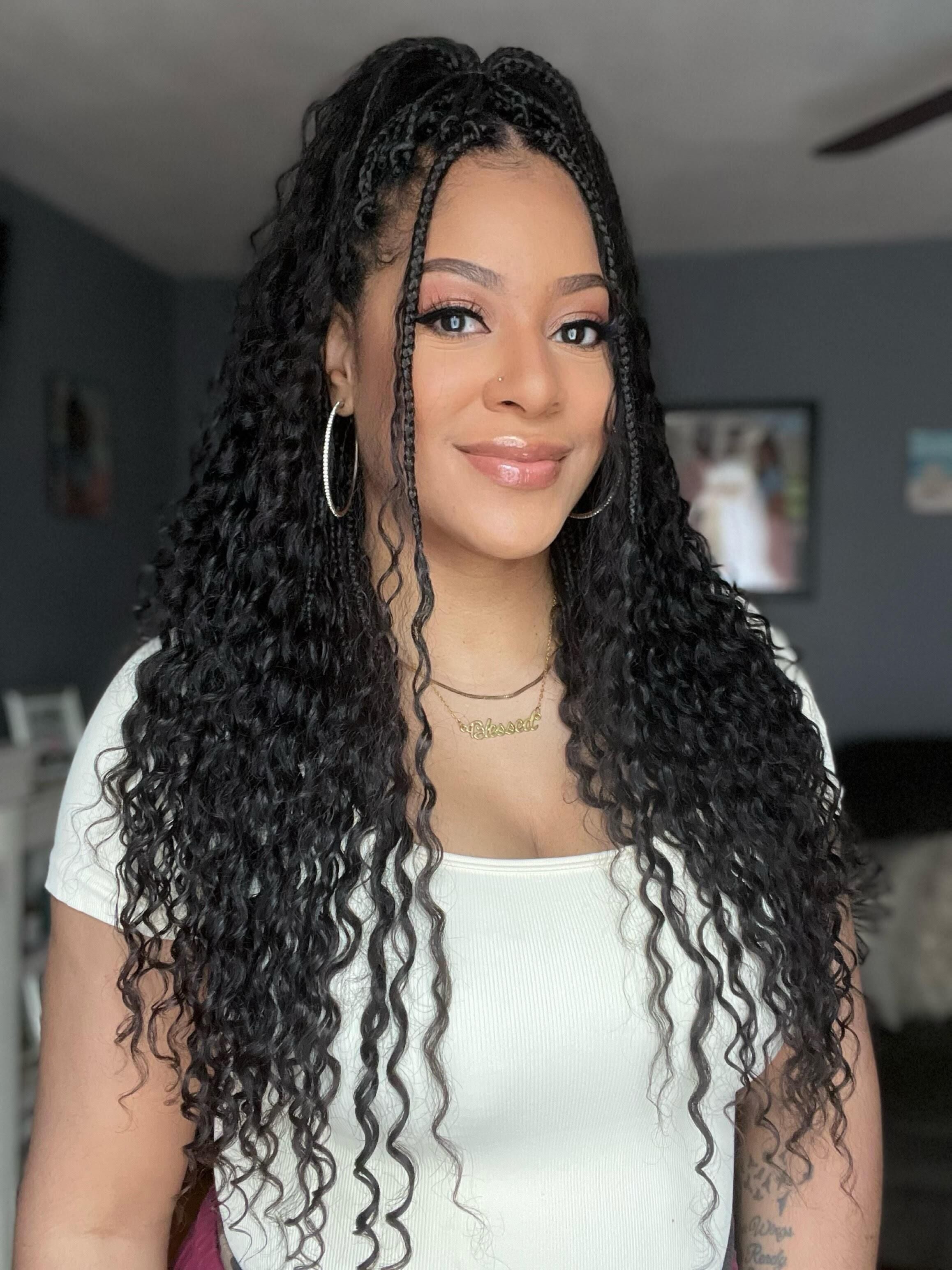 Pre Looped Crochet Boho Box Braids With Burmese Human Hair Curls