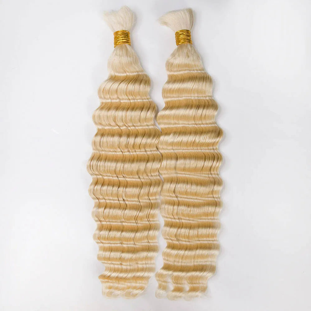 Premium #613 Blonde Double Drawn Bulk Human Hair For Braiding Deep Wave