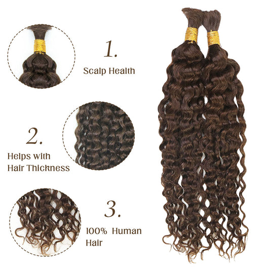 #4 Medium Brown Bulk Human Braiding Hair Water Wave